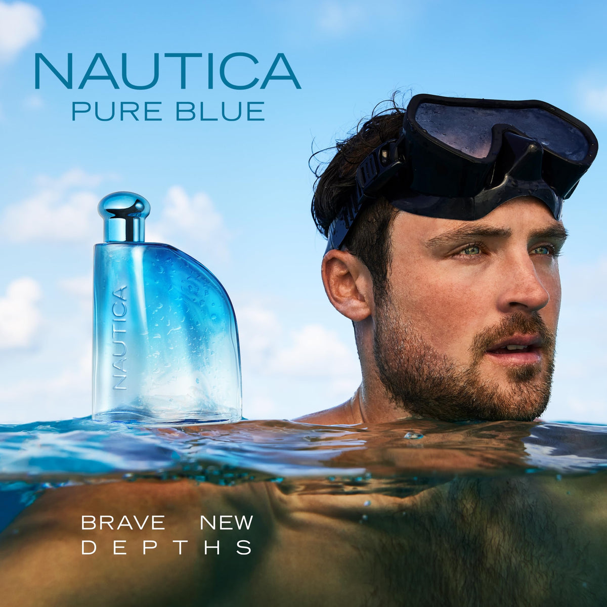 Nautica Pure Blue top notes graphic highlights blue eucalyptus energy
