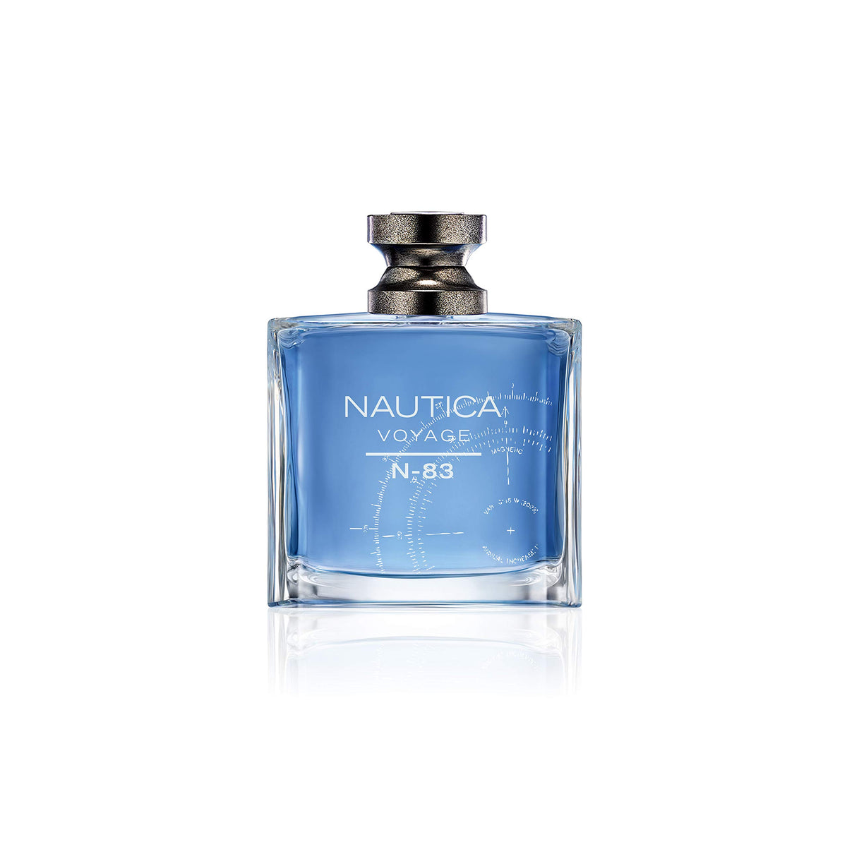 Nautica Voyage N-83 cap closeup, smooth finish hints at long-lasting scent.