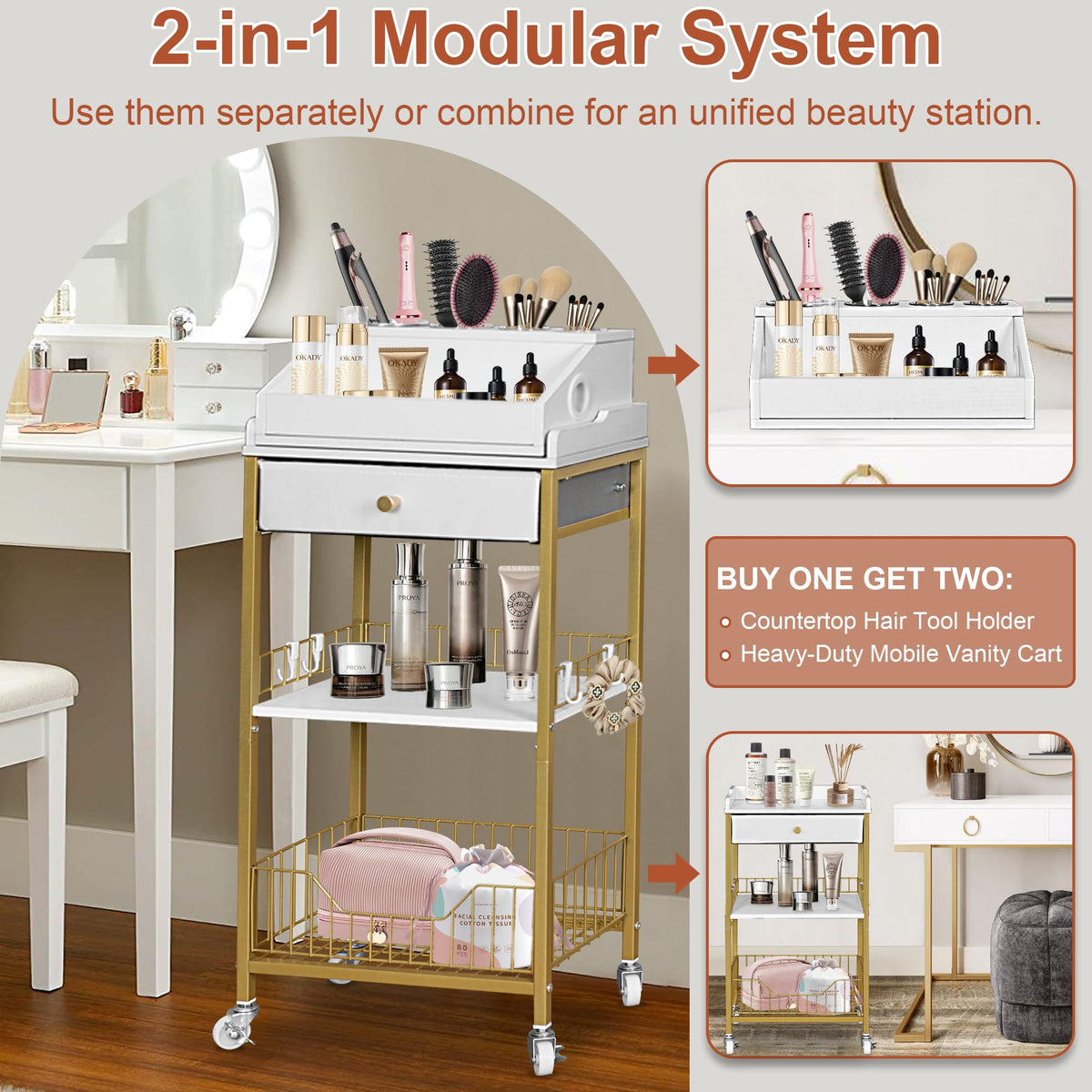 NauwaBarn hair tool holder stand keeps styling tools within reach.