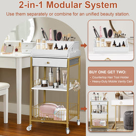 NauwaBarn hair tool holder stand keeps styling tools within reach.
