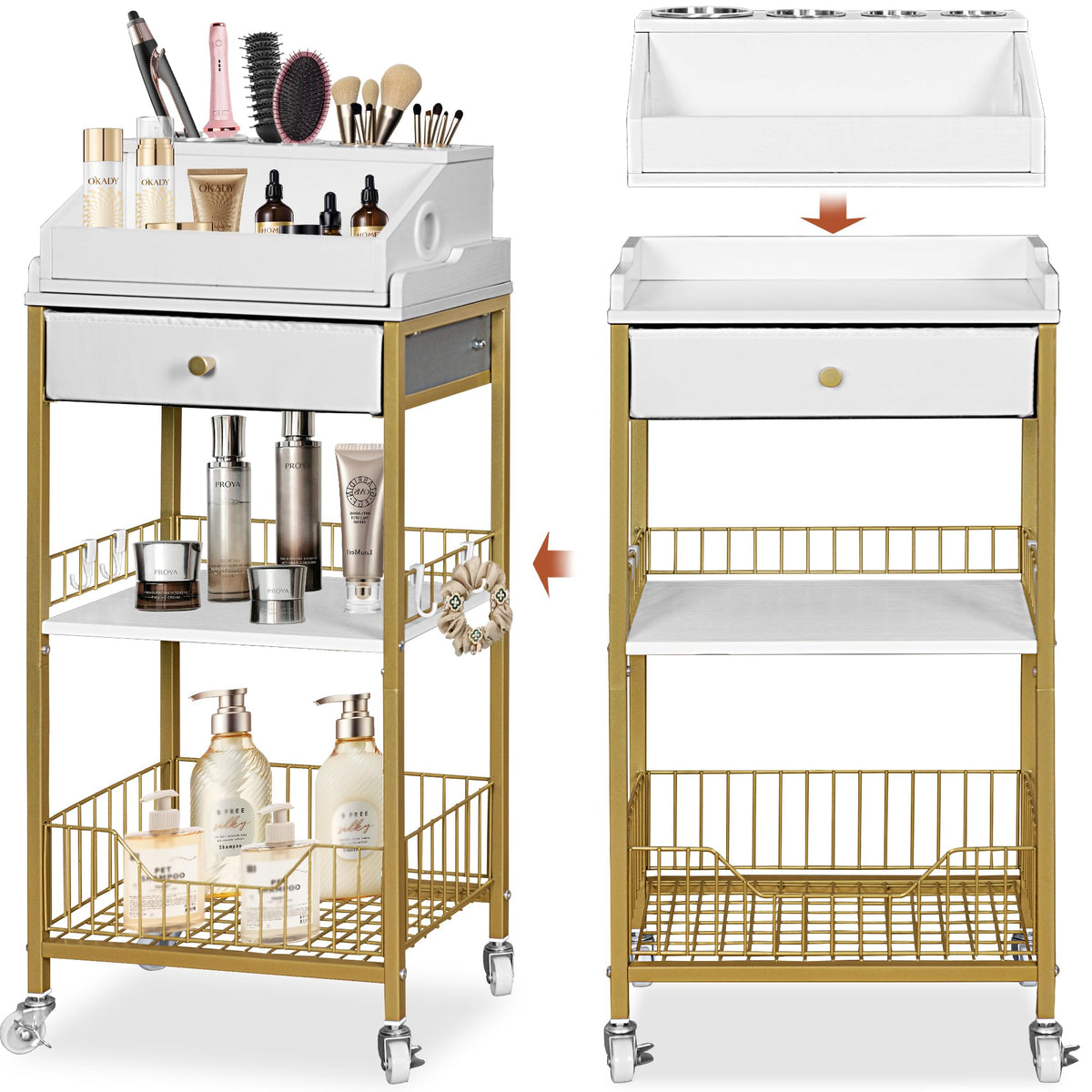 NauwaBarn makeup cart with drawer rolling keeps cosmetics neatly organized.