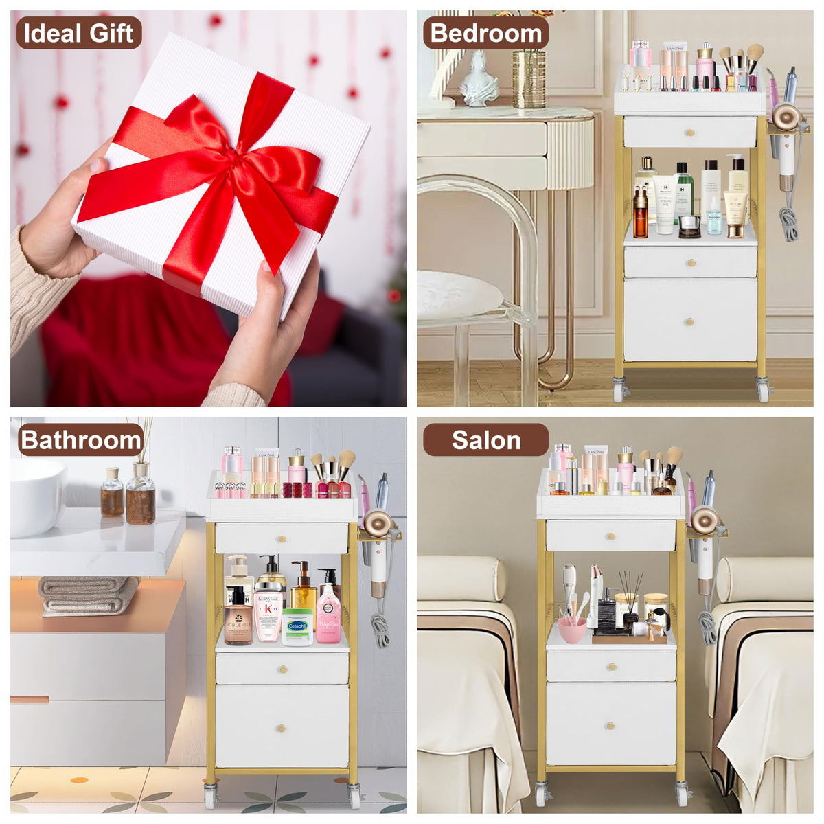 NauwaBarn makeup organizer cart wooden tray open shelf boosts organized storage.