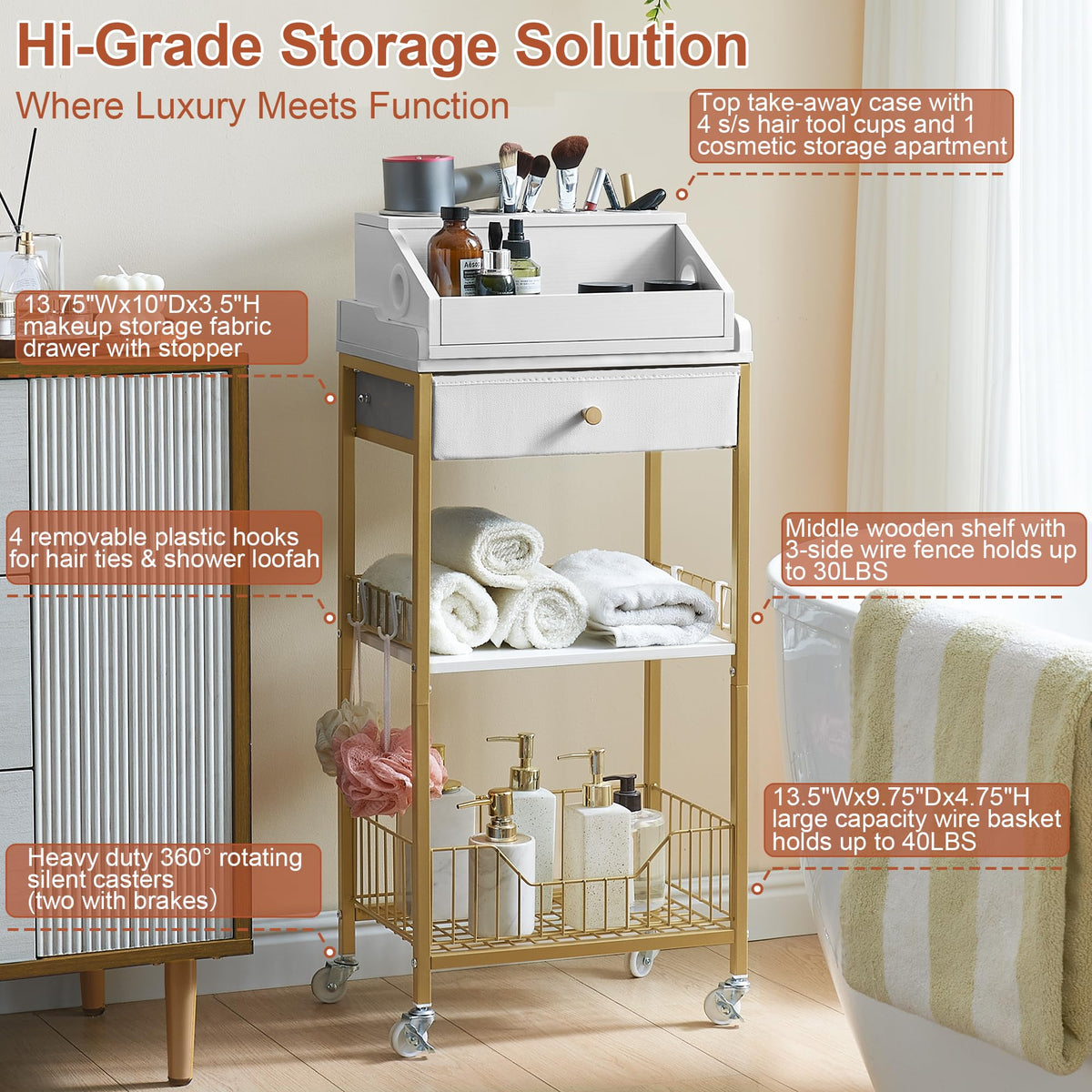 NauwaBarn vanity storage for skincare offers easy access to serums.