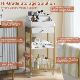 NauwaBarn vanity storage for skincare offers easy access to serums.