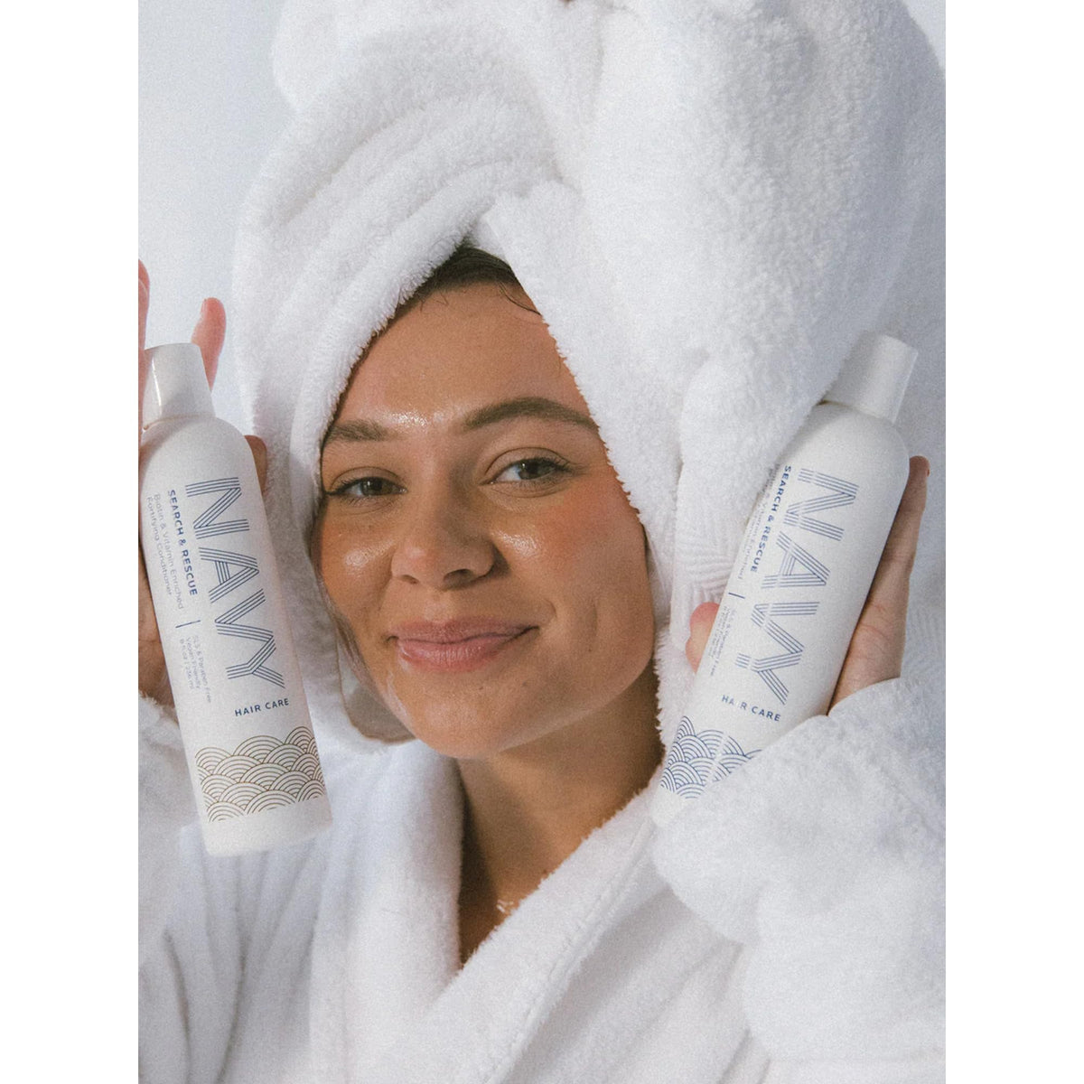 NAVY Hair Care Search and Rescue ingredients panel highlighting biotin and rosemary.