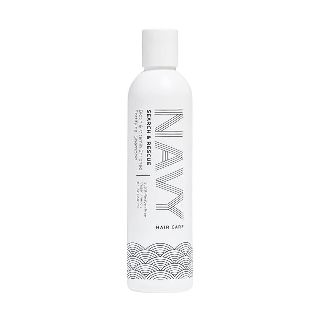 NAVY HAIR CARE Search and Rescue Shampoo bottle front view showing a paraben free formula