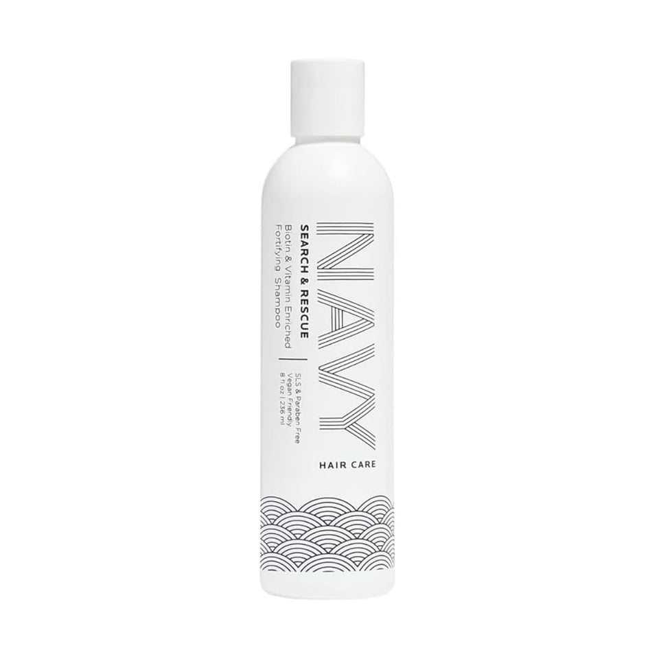 NAVY HAIR CARE Search and Rescue Shampoo bottle front view showing a paraben free formula