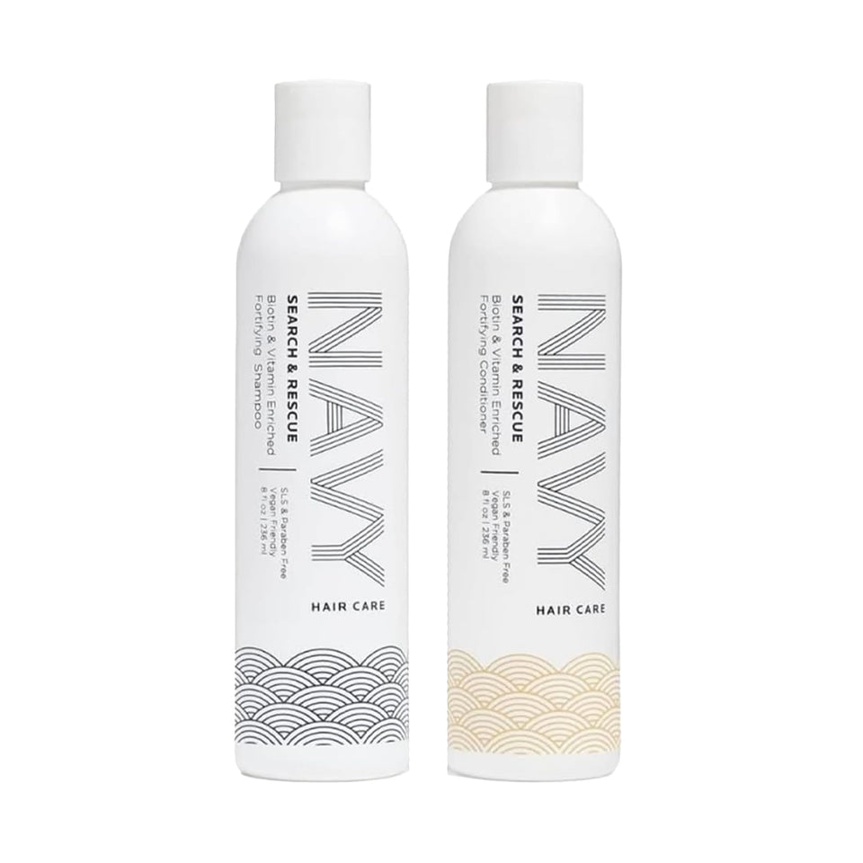 NAVY Hair Care Search and Rescue shampoo bottle for cleansing and scalp care.