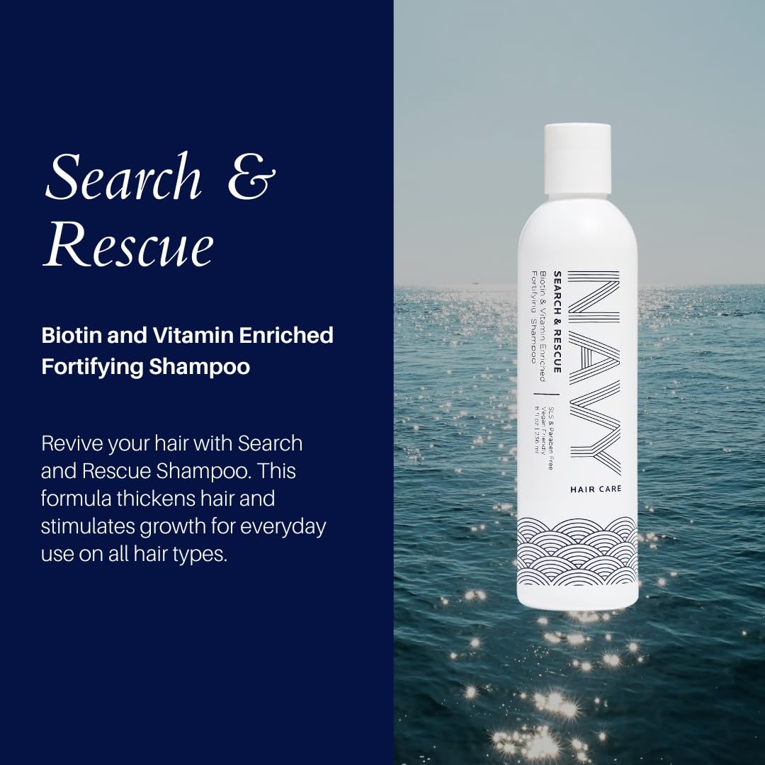 Close-up of NAVY HAIR CARE Search and Rescue Shampoo lather for gentle cleansing