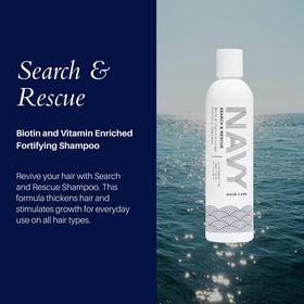 Close-up of NAVY HAIR CARE Search and Rescue Shampoo lather for gentle cleansing