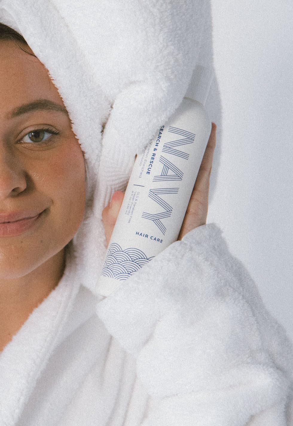 NAVY HAIR CARE ingredient panel shows panthenol and vitamins A C E