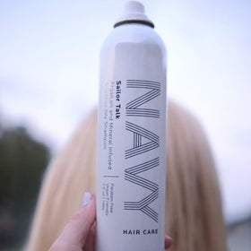 Navy Hair Care Sailor Talk formula with argan oil nourishes hair and scalp.