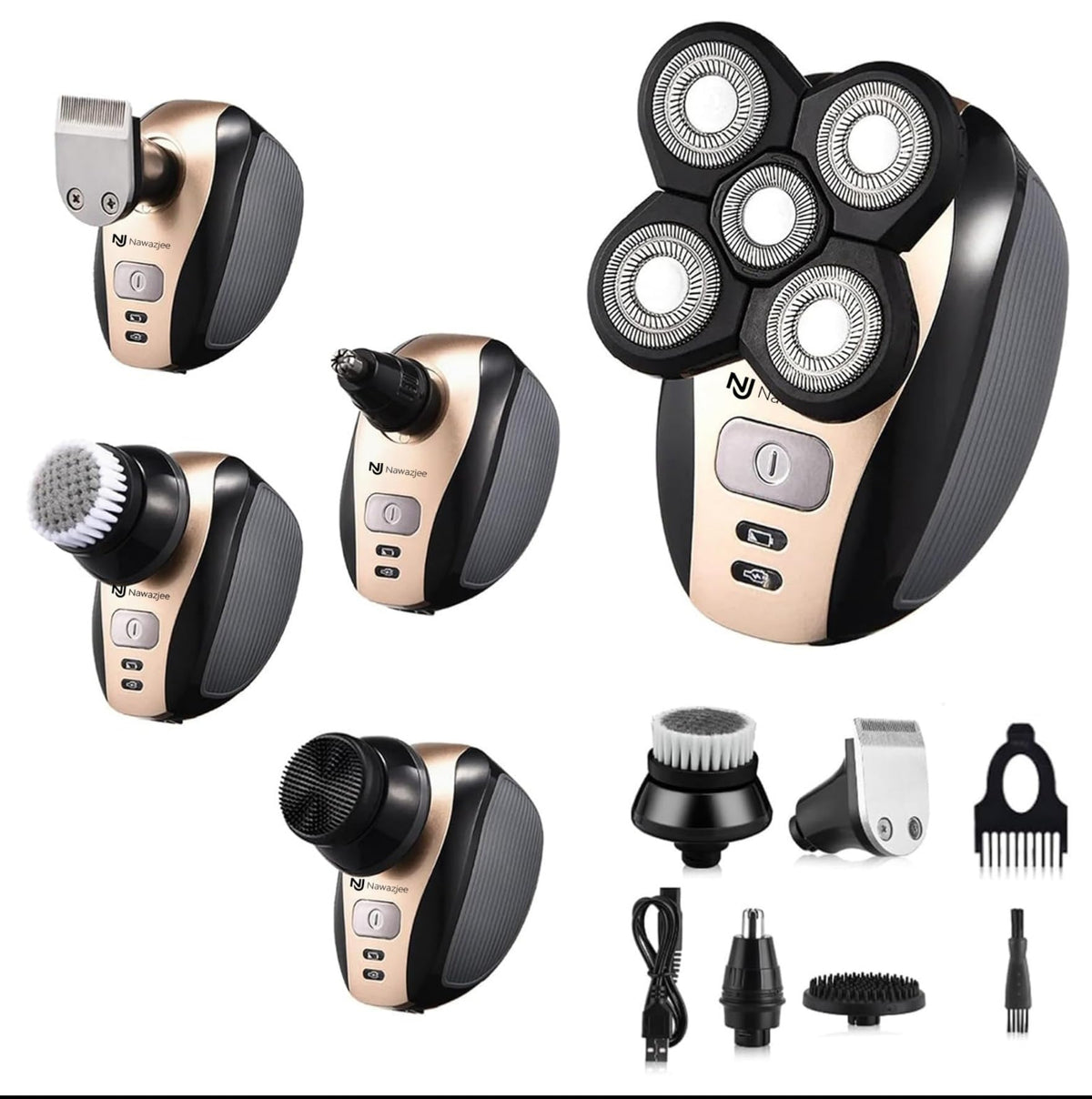 NAWAZJEE 5 in 1 bald head shaver for versatile grooming and a smooth finish