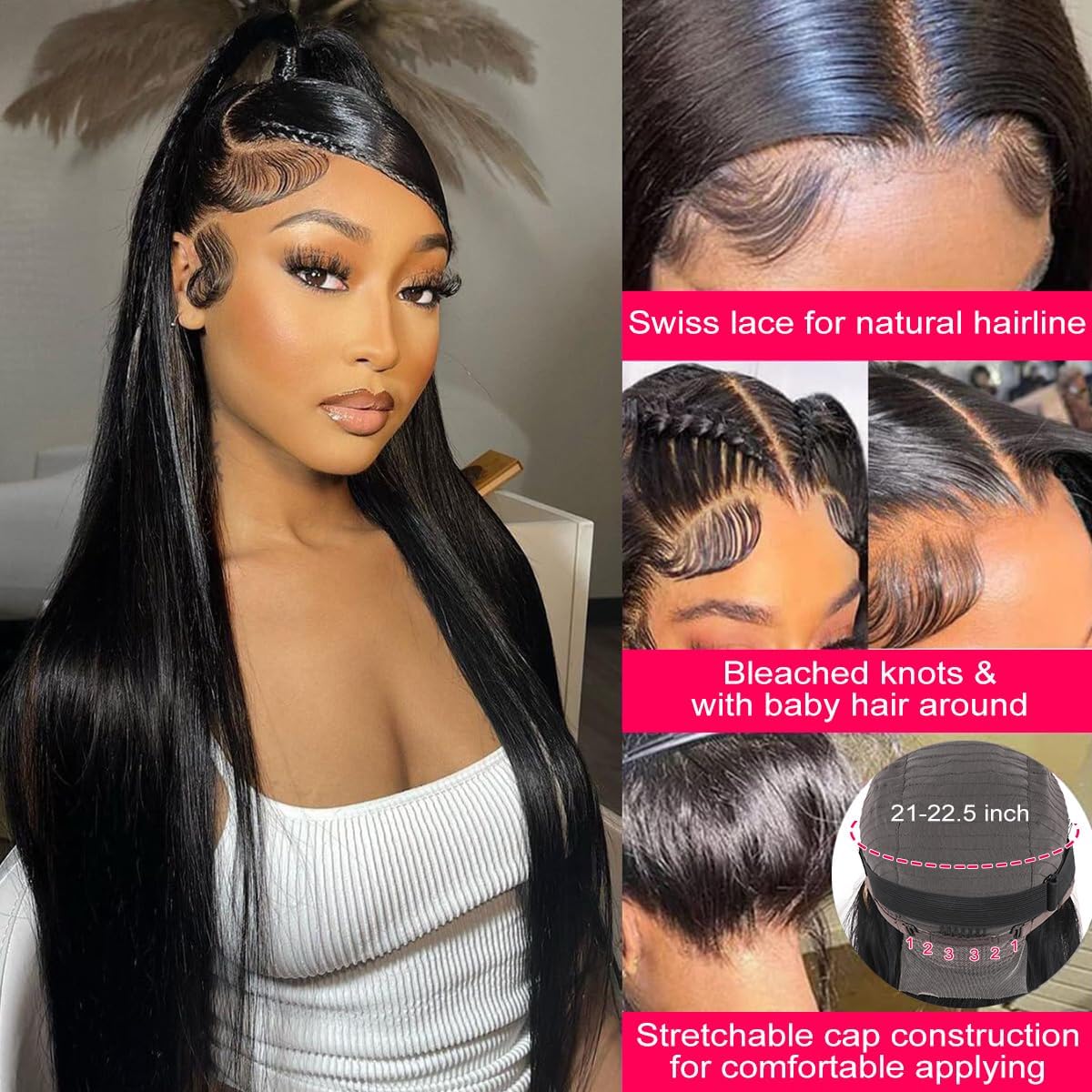 Nawpum glueless cap with adjustable straps and three combs.