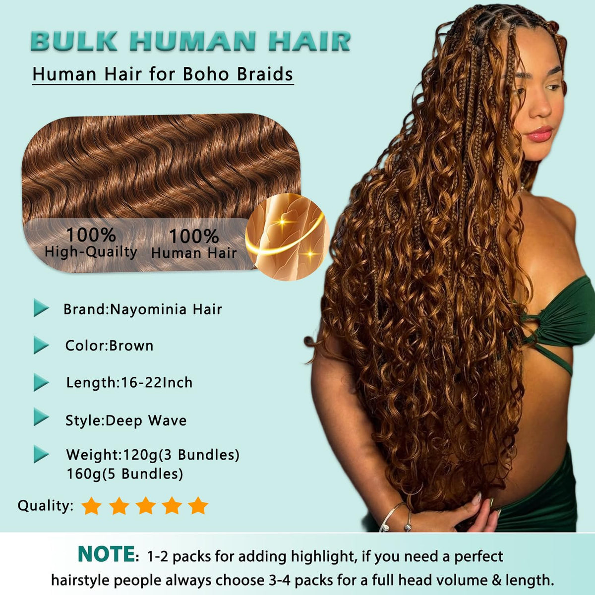 Nayominia virgin Brazilian hair brown 20in for silky softness