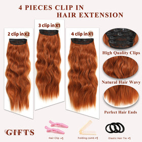 NAYOO 4-piece clip-in set in copper red for quick natural fullness.