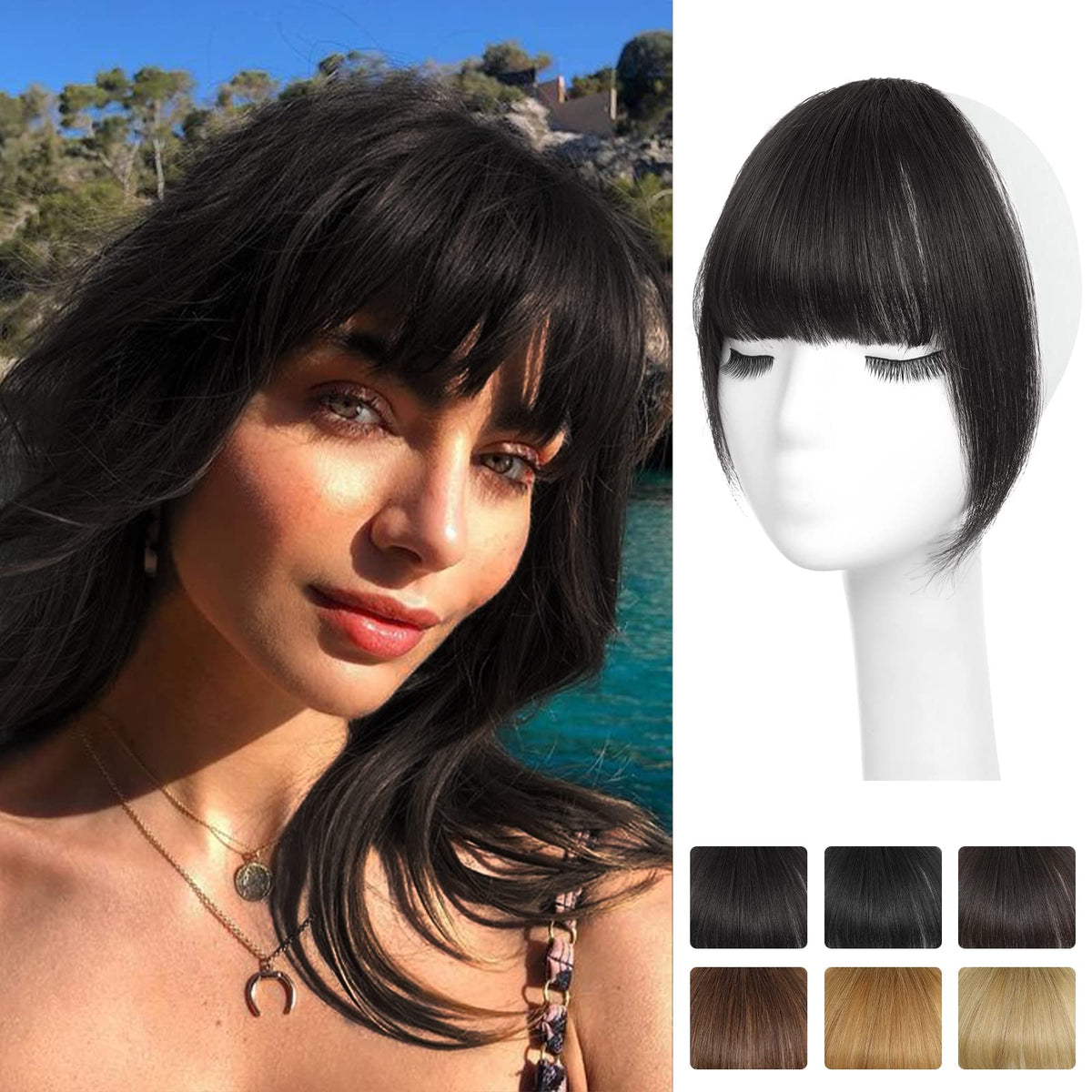 NAYOO bangs brown black clip-on bangs for a natural, quick daytime transformation.