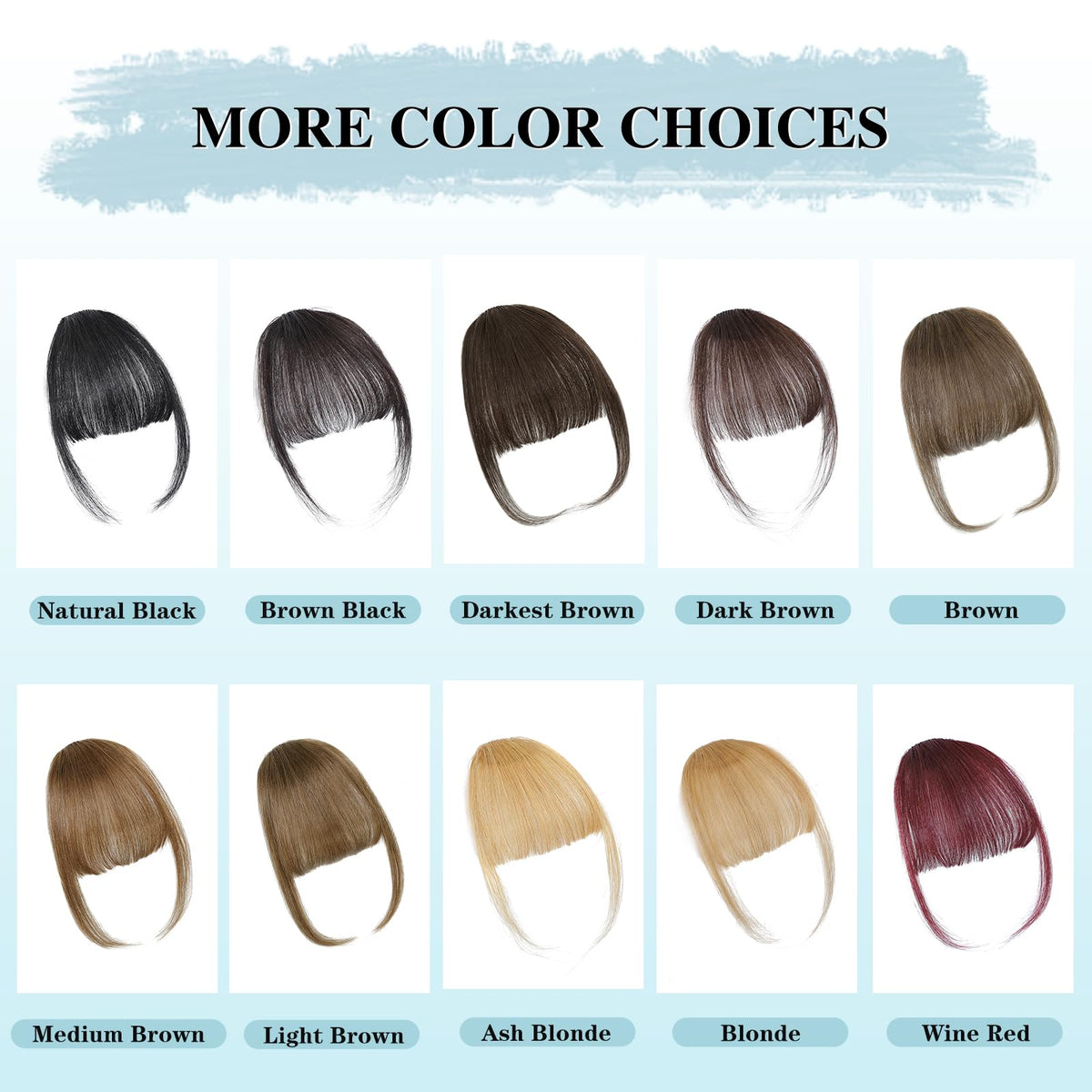 NAYOO Bangs curled style option adds volume with heat styling possibilities.