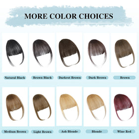 NAYOO Bangs curled style option adds volume with heat styling possibilities.