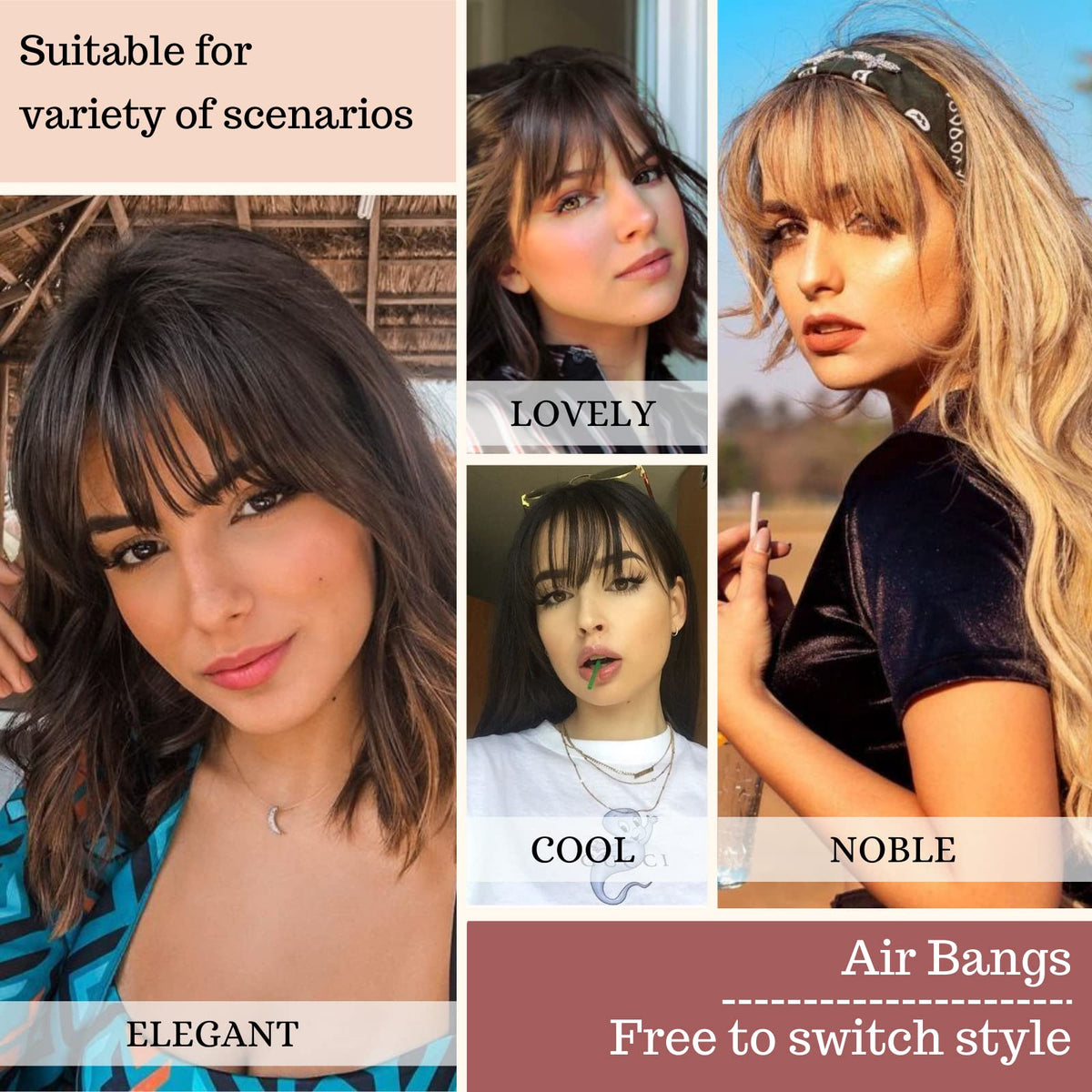 NAYOO bangs daily-wear model demonstrates natural look in motion.