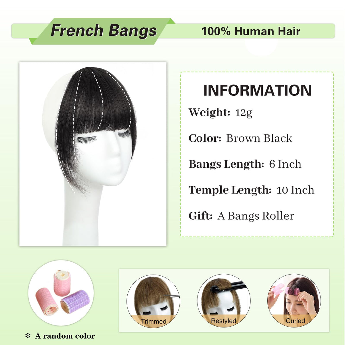 NAYOO bangs French bangs closeup showing soft, realistic hairline and fringe.