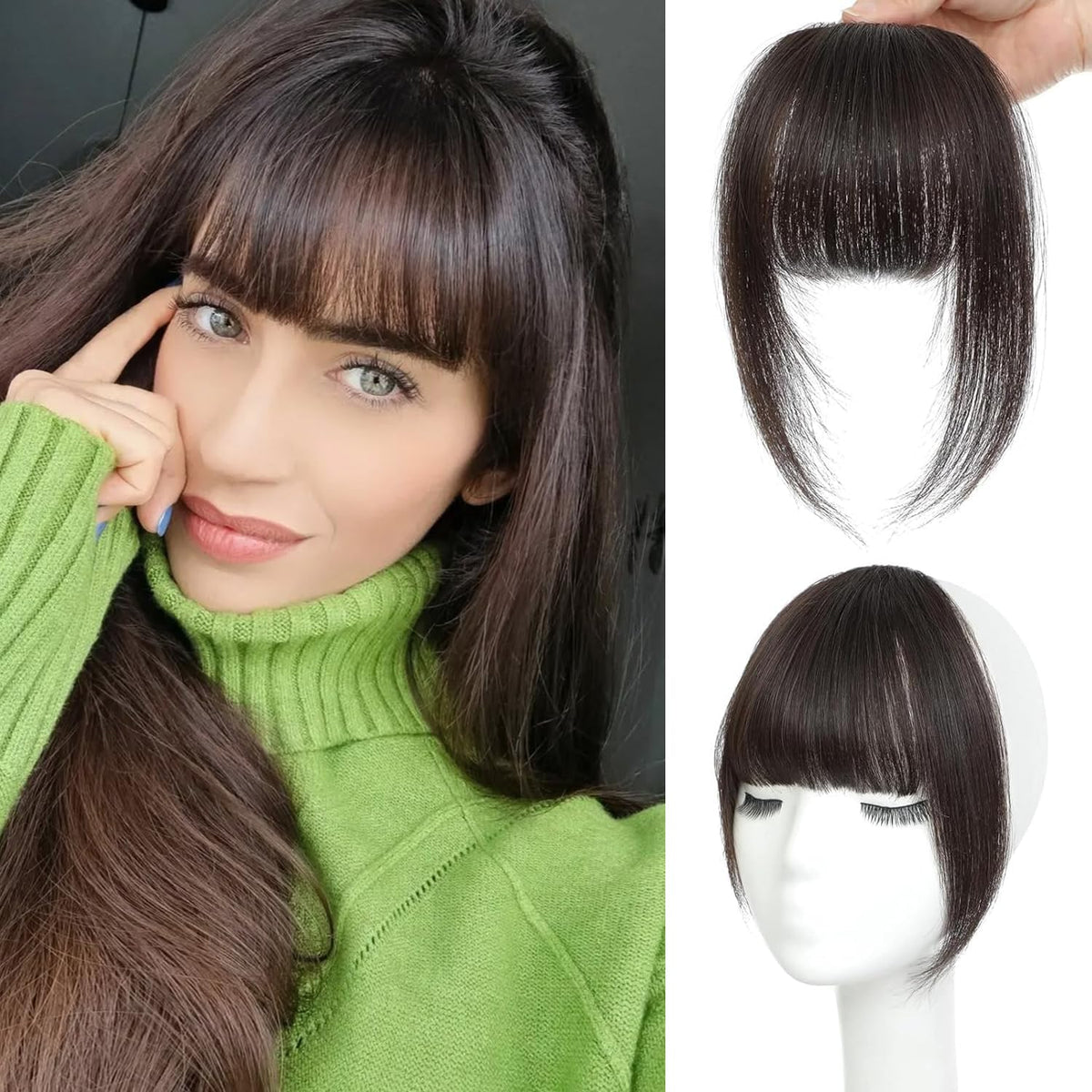 NAYOO bangs hair clip in dark brown French style for a seamless natural fringe.