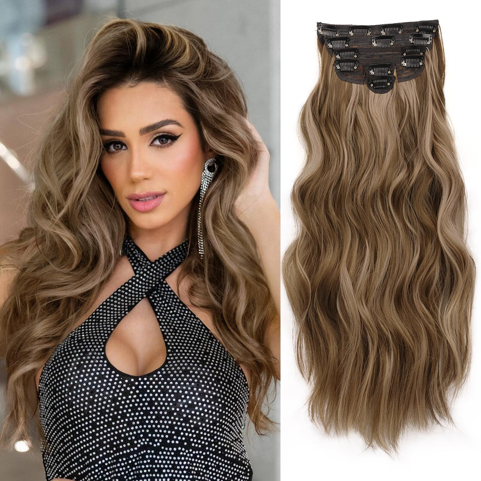 NAYOO clip-in hair extensions 20in weft in brown blend for instant volume