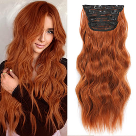 NAYOO clip-in long wavy hair extensions in copper red for instant length.
