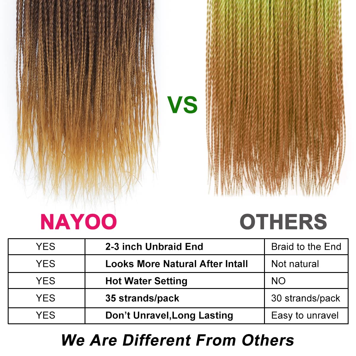 NAYOO ombré crochet twist with loose ends for natural movement.