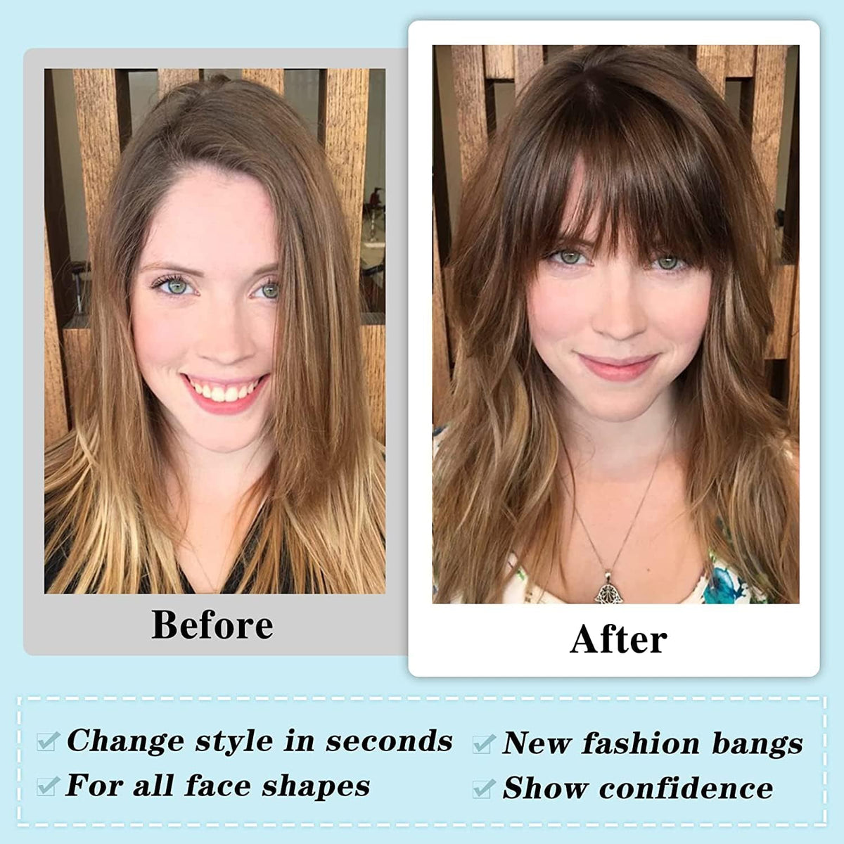 NAYOO curved bangs clip-in for a flattering silhouette and easy daily styling.