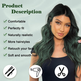 NAYOO Long Ombre Green Wavy Wig side view showing volume for versatile styling.