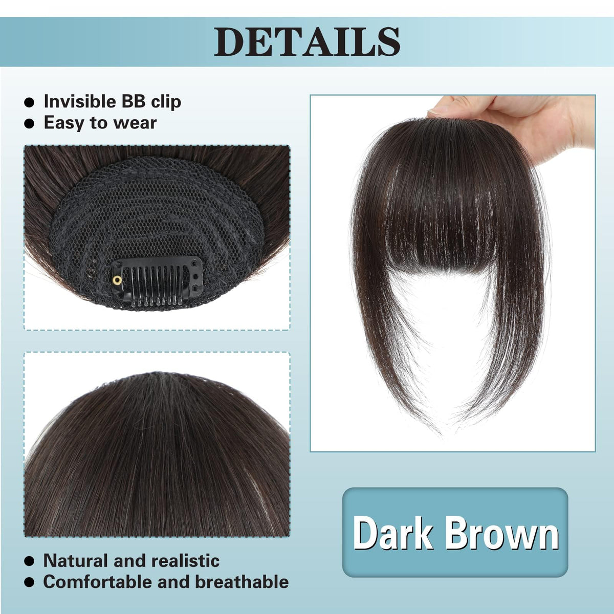 NAYOO 100% real human hair bangs for realistic texture and styling options.