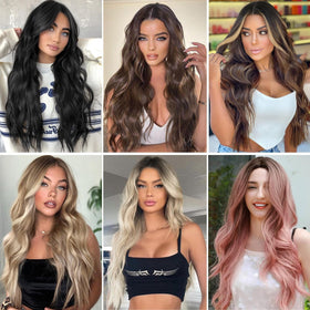 NAYOO wine red long wavy wig heat-resistance up to 160 C for styling versatility