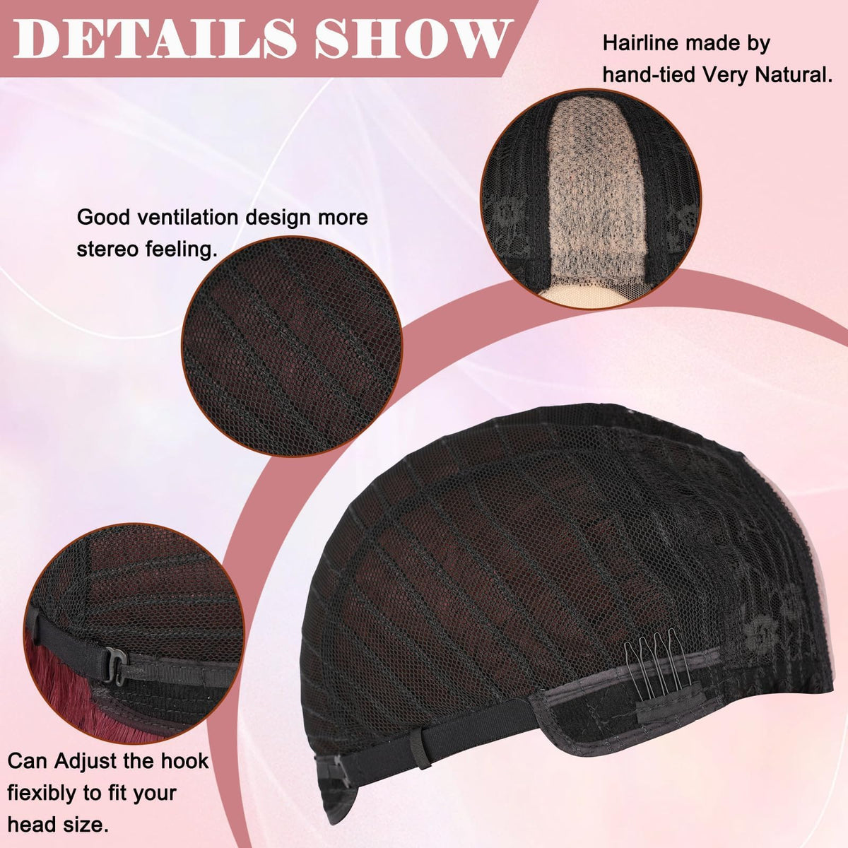 NAYOO wine red long wavy wig hairline detail with natural-looking lace