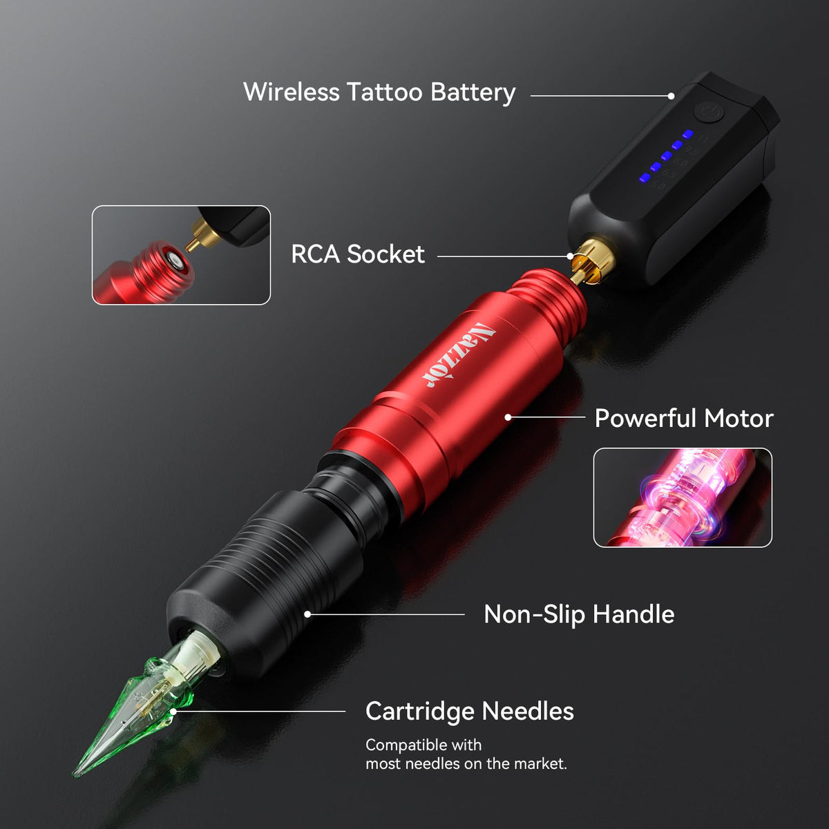 NAZZOR 1600mAh battery with adjustable voltage for versatile tattooing