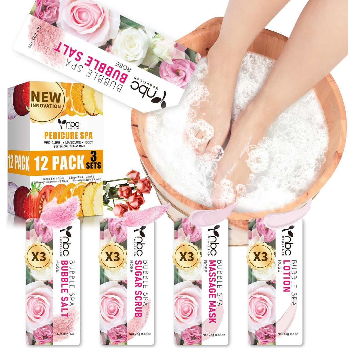 nbc BeautiLab Pedicure Kit Bubble Salt for a refreshing, hydrating foot soak