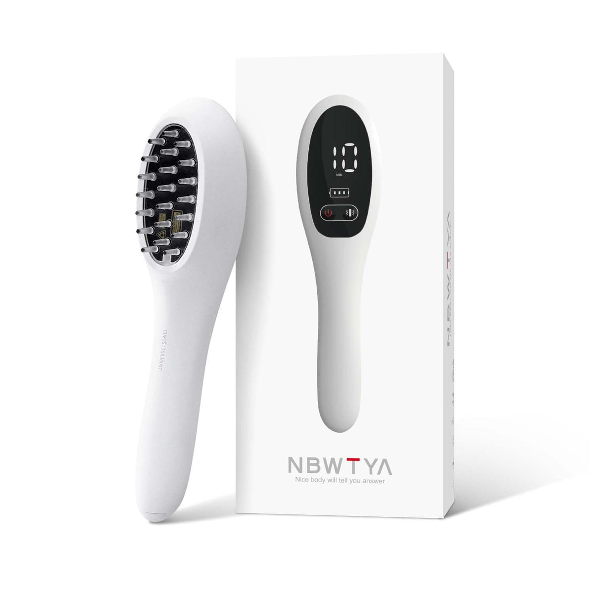 NBWTYA LaserComb front view showing a compact at-home scalp treatment tool