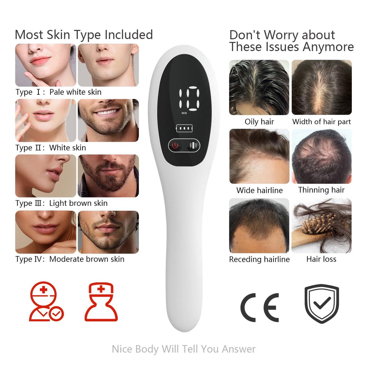 NBWTYA LaserComb side view held in hand highlighting portable cordless design