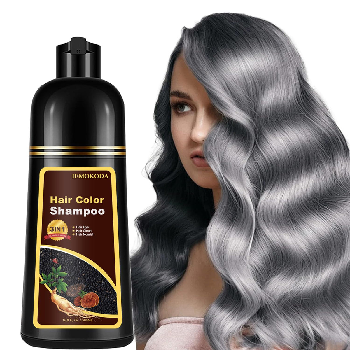 NCEPROHR Silver Gray Hair Dye Shampoo bottle enables easy home color touch-up.