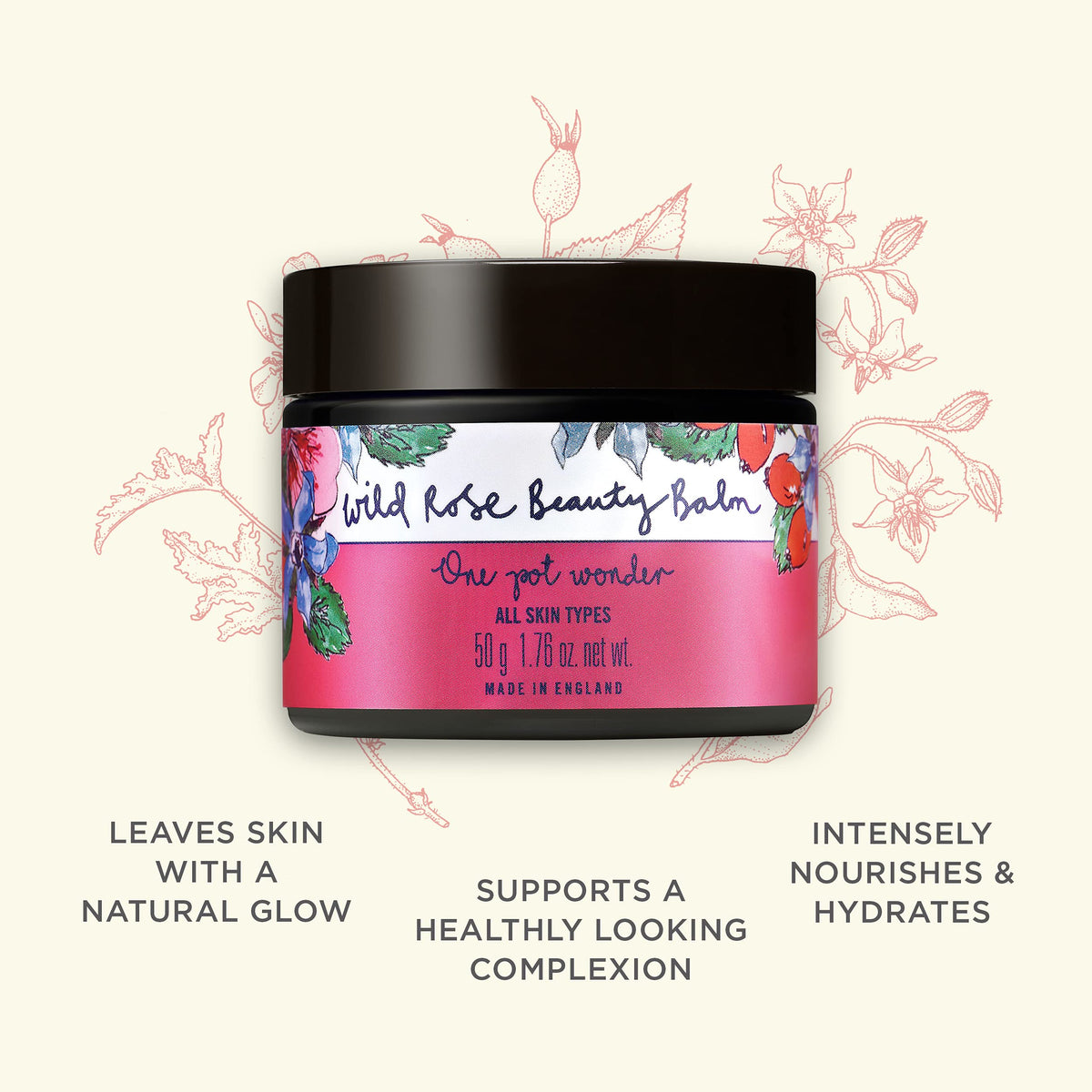 Rosehip oil highlight in Neal's Yard Remedies balm for balanced skin benefits