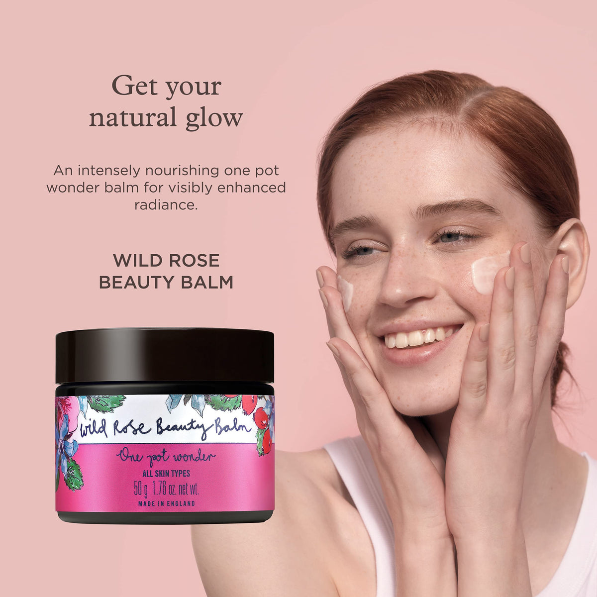 Wild Rose Beauty Balm texture: creamy, nourishing cleanser for gentle cleansing