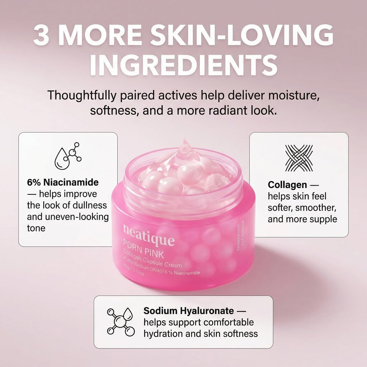 Neatique PDRN Capsule Cream jar close-up emphasizes dewy, lasting hydration.