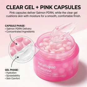 Neatique pink capsule visuals suggest luxury feel and spa-like application.