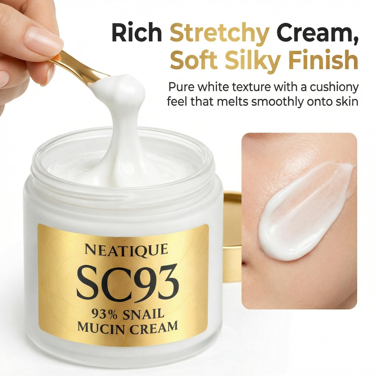 Application closeup demonstrates fast absorption of Neatique cream