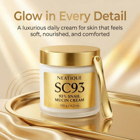 Jar closeup reveals rich, creamy texture of Neatique cream