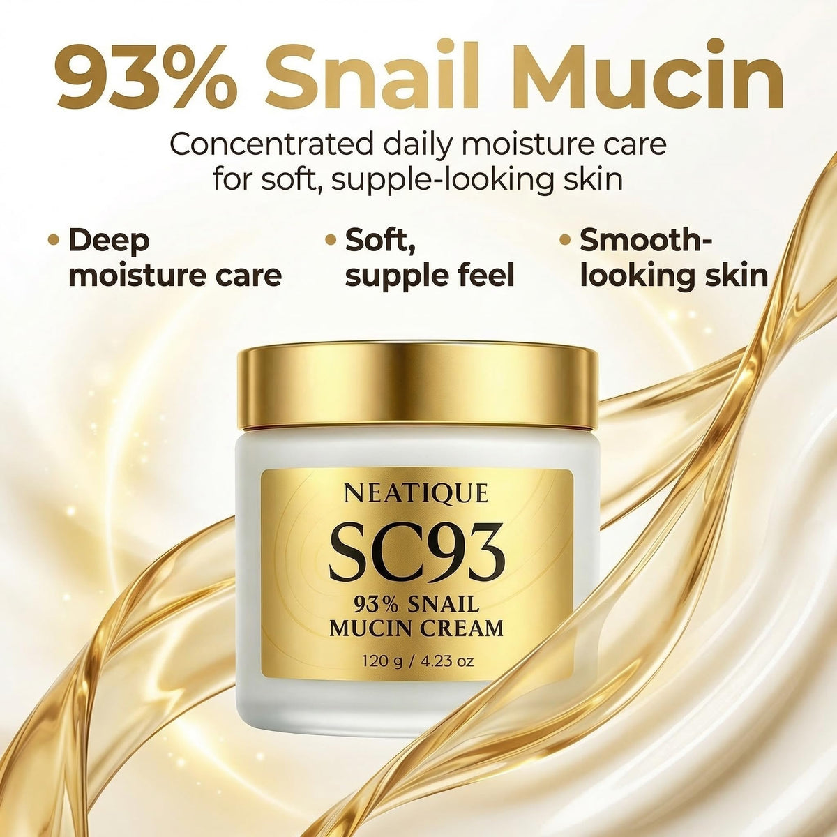 Neatique packaging closeup highlighting natural snail mucin formula