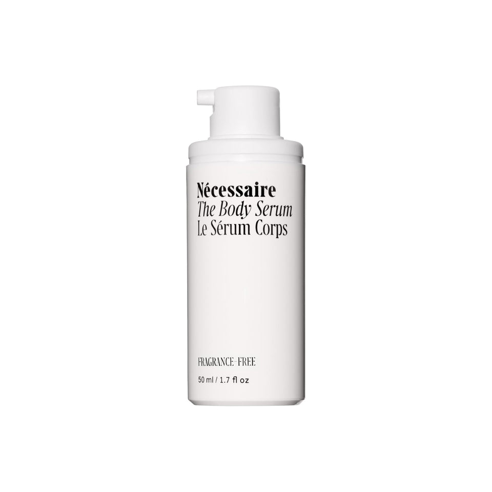 Nécessaire The Body Serum bottle front view highlights fragrance-free hydration.