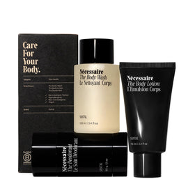Nécessaire Body Wash travel-size pour offering a refreshing on-the-go cleanse.