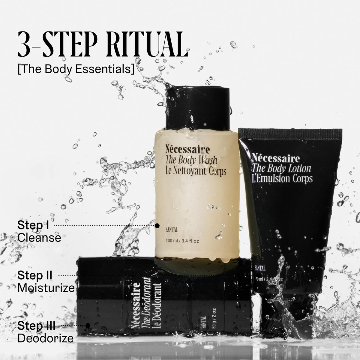 Nécessaire Clean formulas image emphasizes absence of parabens and silicones.