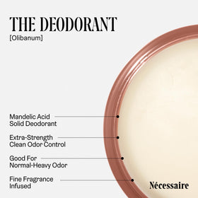 Nécessaire Olibanum ingredient panel highlights mandelic acid and actives.